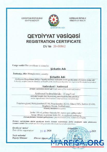 Blank Azerbaijan Registration Certificate template